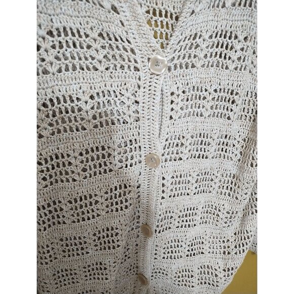 VTG Y2K Eddie Bauer Loose Knit Sheer Button Front Linen Cotton Cardigan XLT Boho - Picture 2 of 5
